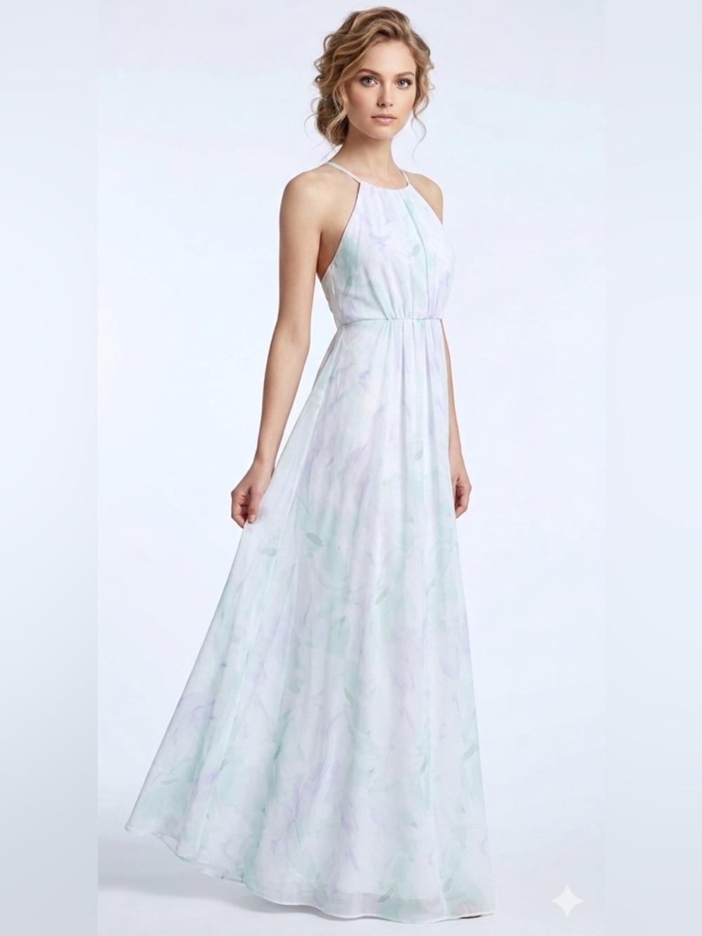 Show me your Mumu halter Maxi dress SMALL baby blue bridesmaid sleeveless